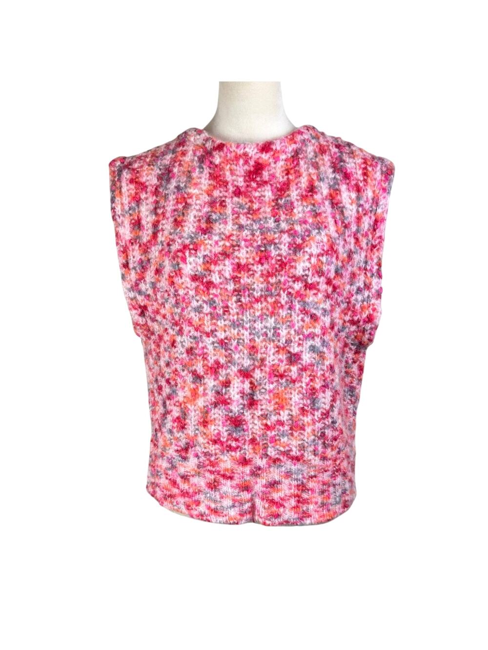 Attic and Barn NWT Wool Knit Pink Multicolor Chunky Knit Open Back Sweater Vest